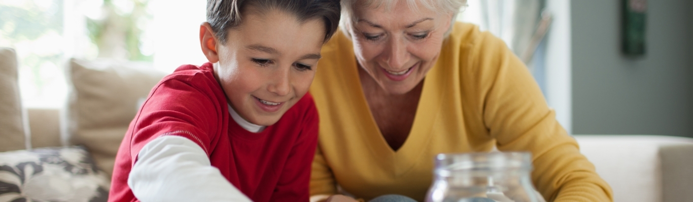 Grandma and Grandson Counting Coins